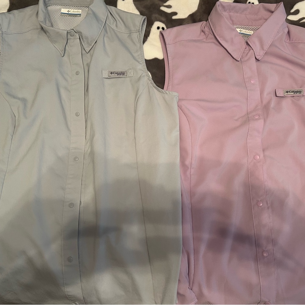 Columbia Sleeveless Shirts in Light Gray and Lavender